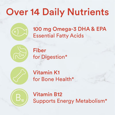 Smartypants etiqueta con lista de ingredientes y dosis para consulta rápida