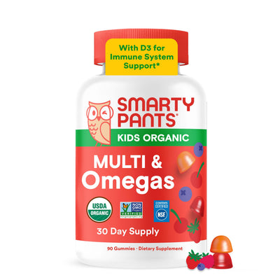 SmartyPants envase frontal mostrando 120 gomitas y beneficios