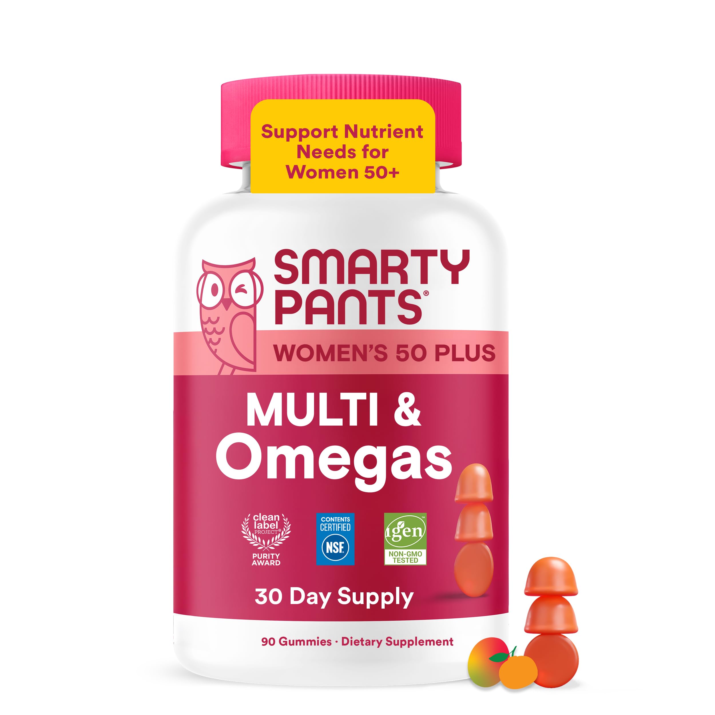 SmartyPants frasco frontal mostrando 90 gomitas y beneficios visibles