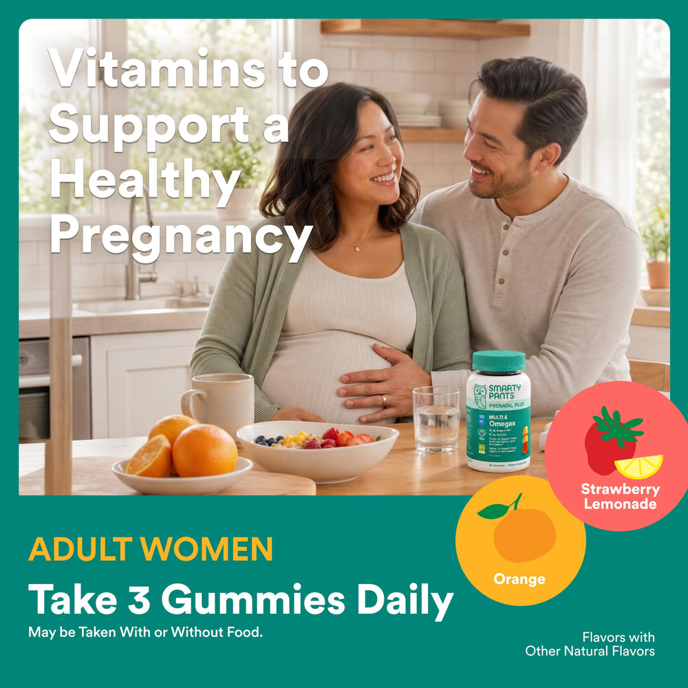 SmartyPants lifestyle pregnant woman holding bottle, maternal wellness convenience benefit
