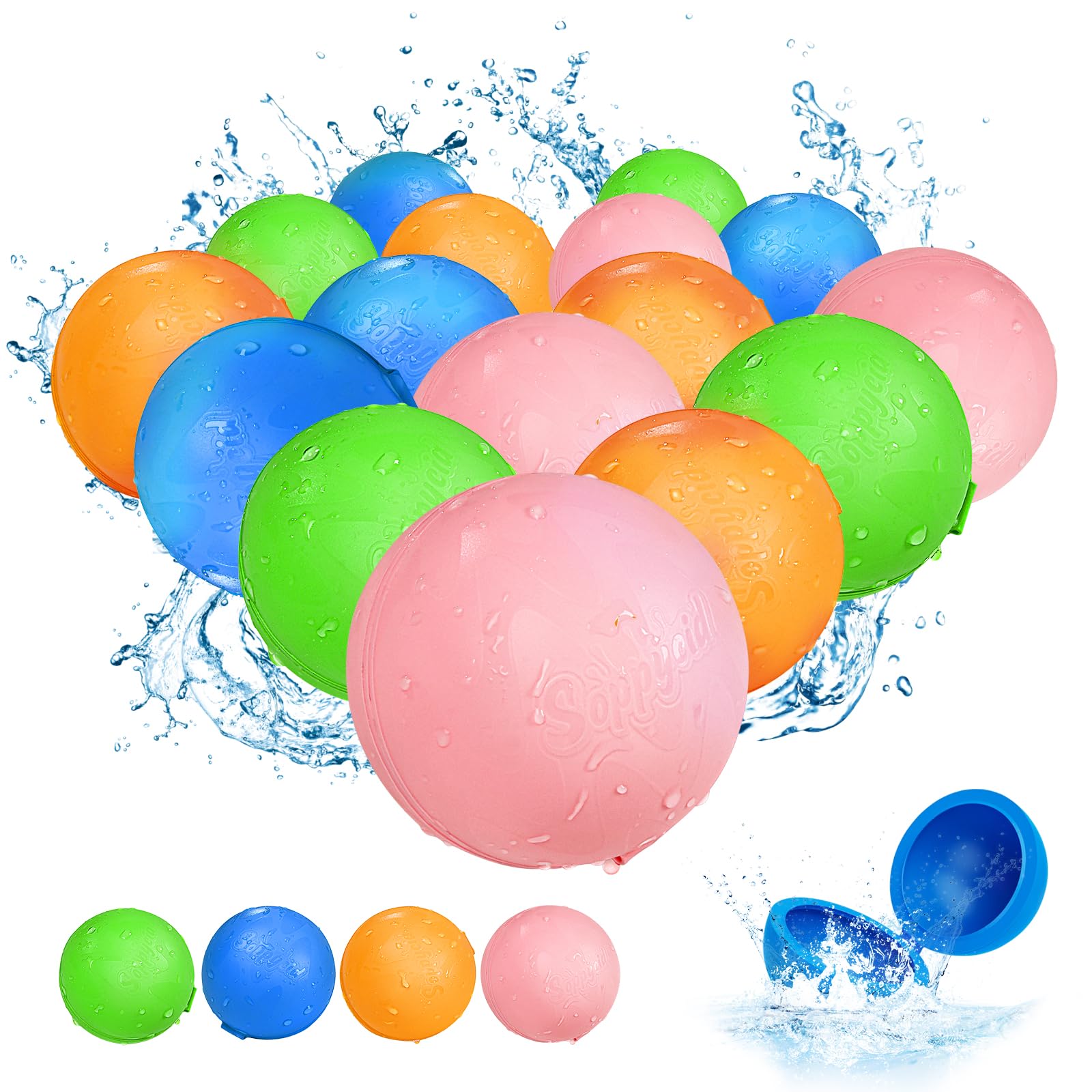Smasiagon frente del paquete mostrando 16 pelotas, ideal para fiestas