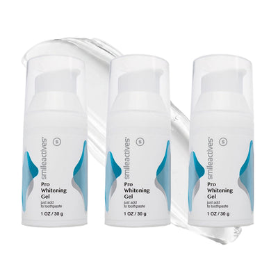 smileactives front packaging showing three whitening gel tubes and benefit of convenience