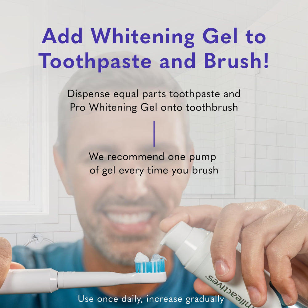 smileactives gel on toothpaste demonstrating simple mixing for whitening while brushing