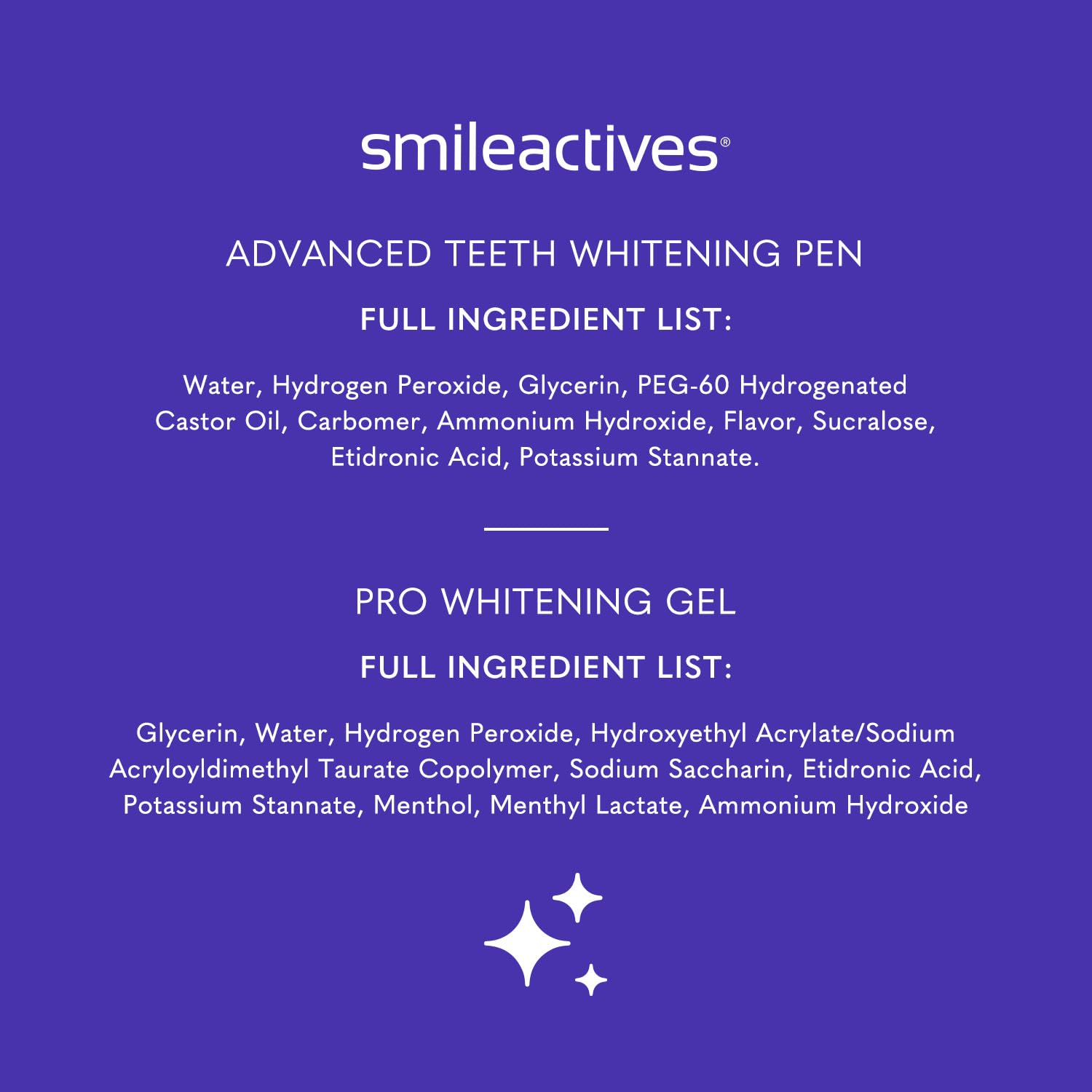 smileactives ingredient label close-up emphasizing peroxide formula benefits