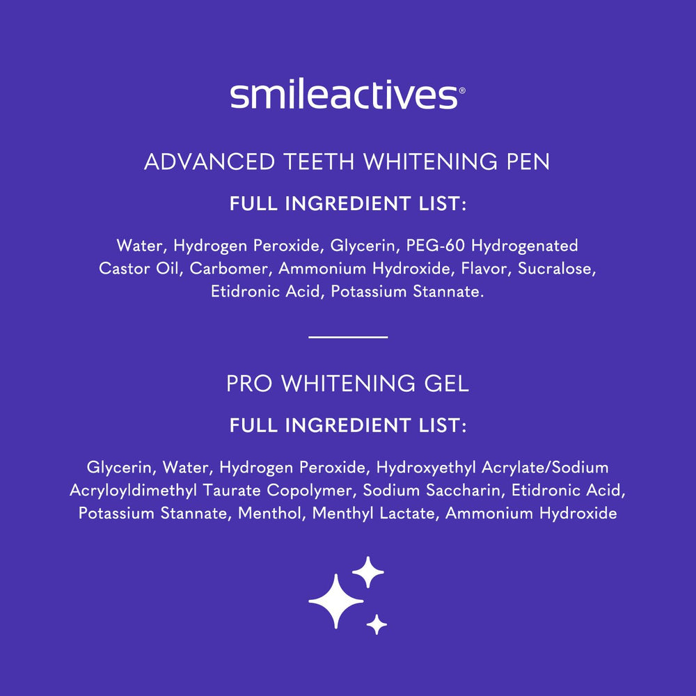 smileactives ingredient label close-up emphasizing peroxide formula benefits