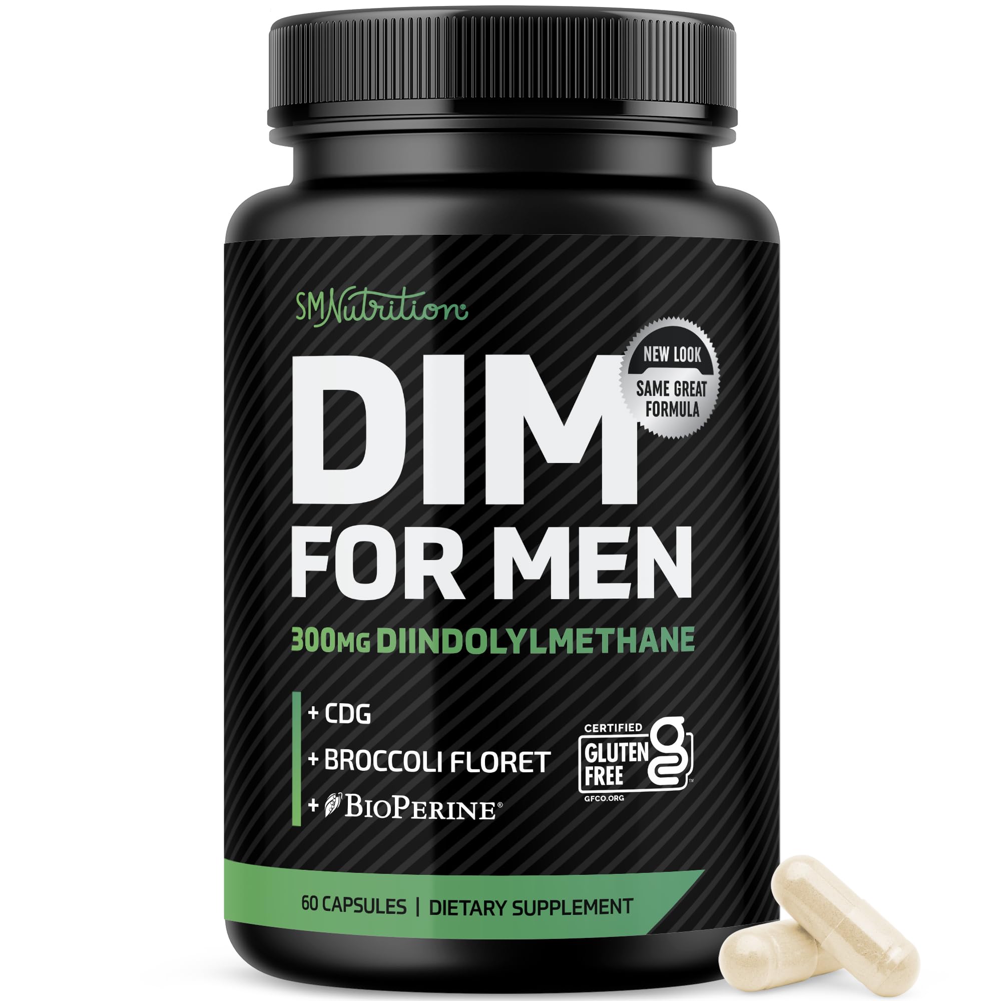 SMNutrition frasco frontal mostrando DIM 300 mg y 60 cápsulas, detalle legible