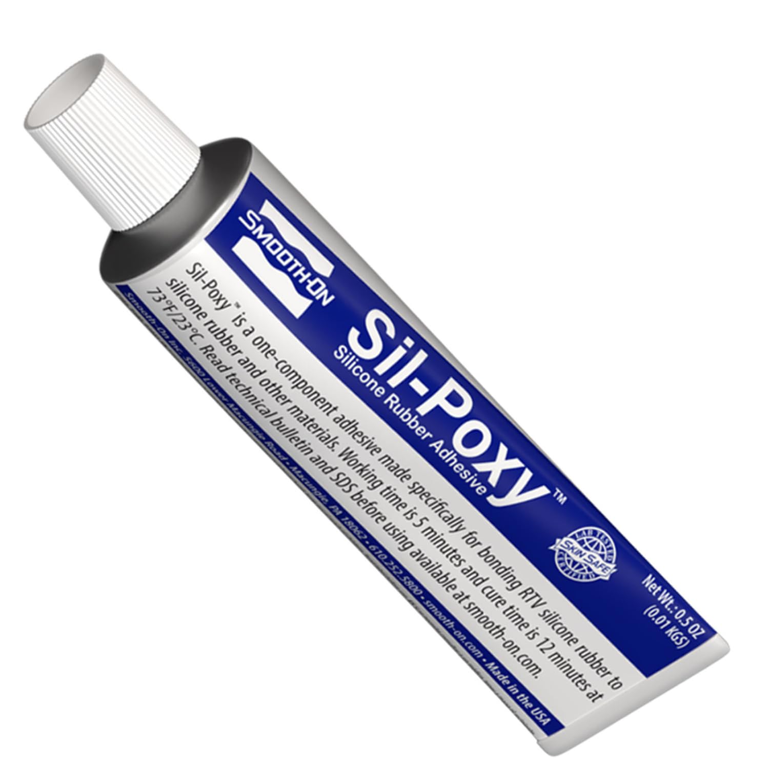 Smooth-On Sil-Poxy frontal del tubo mostrando tamaño compacto y aplicabilidad