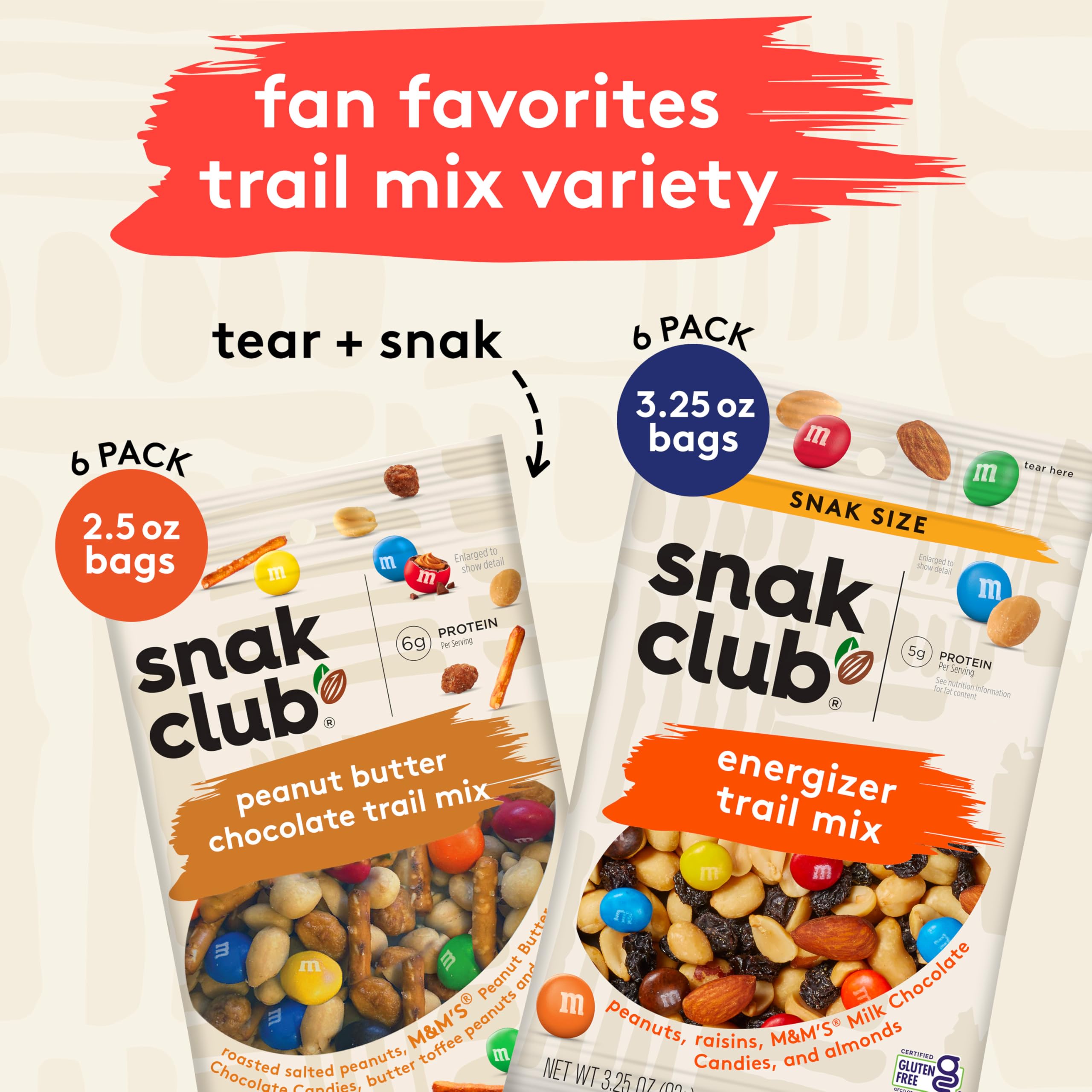 Snak Club textura de mezcla con frutos secos y M&M’S, aspecto crujiente