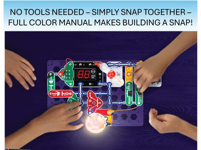 Snap Circuits pantalla LED dual mostrando texto y números, indicadores claros