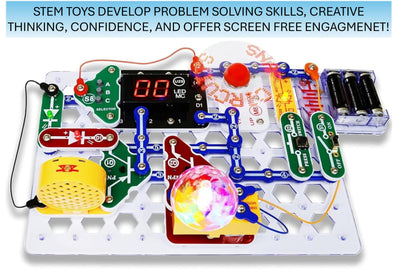 Snap Circuits ventilador programable mostrando texto, creatividad programable