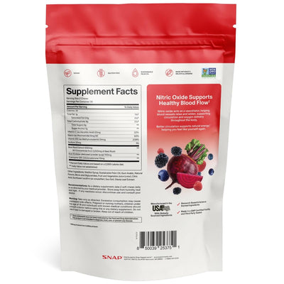 Snap Supplements raw ingredient display with beet root and acai sources