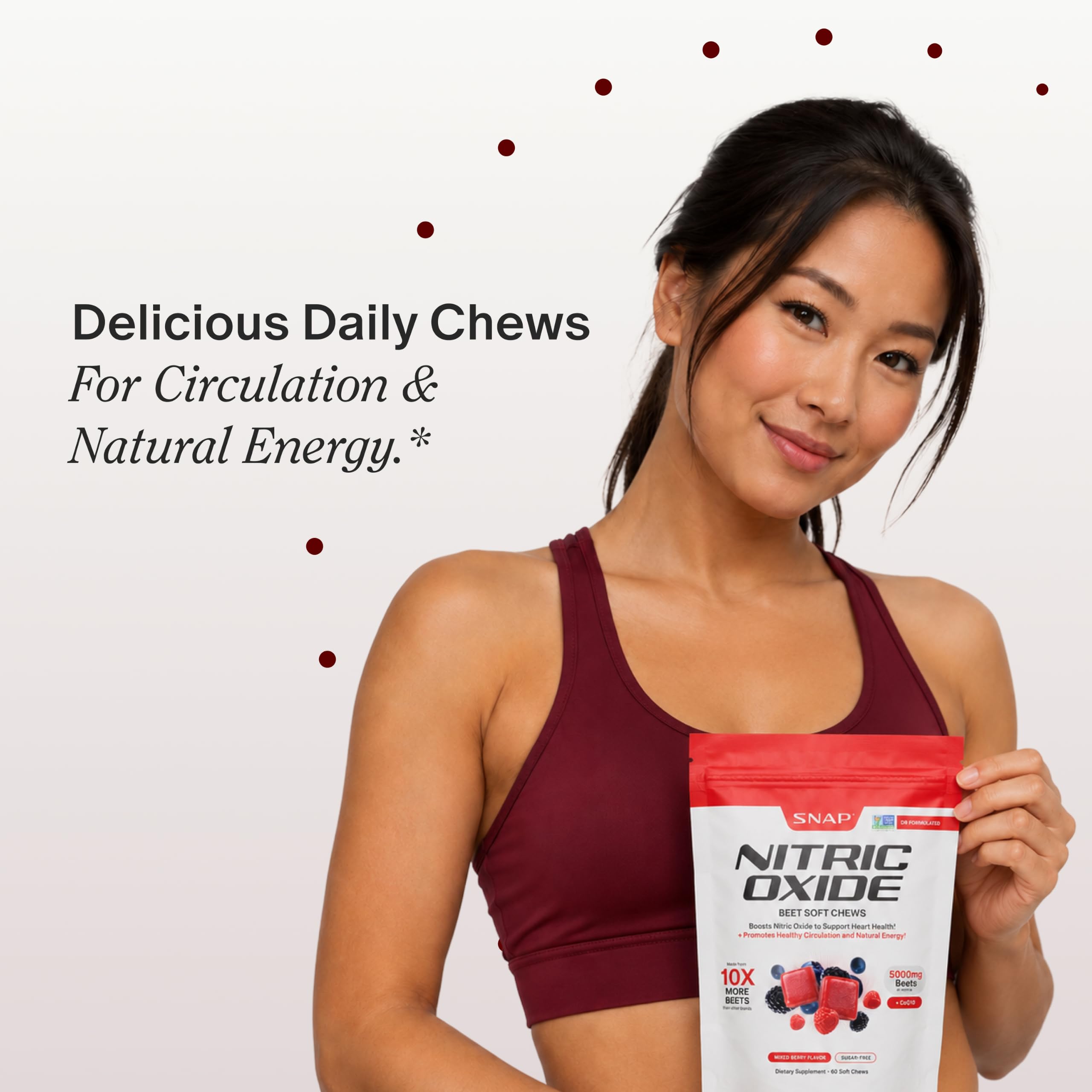 Snap Supplements open bag with soft chews visible, convenient on-the-go