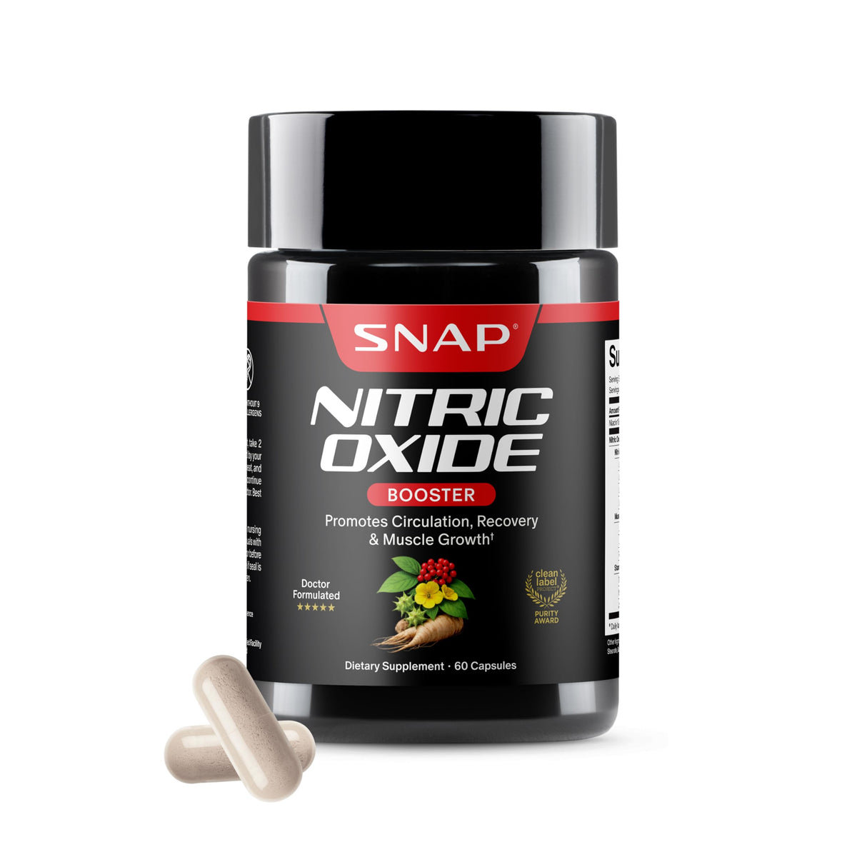 Snap Supplements bottle front view showing product branding and capsule count
