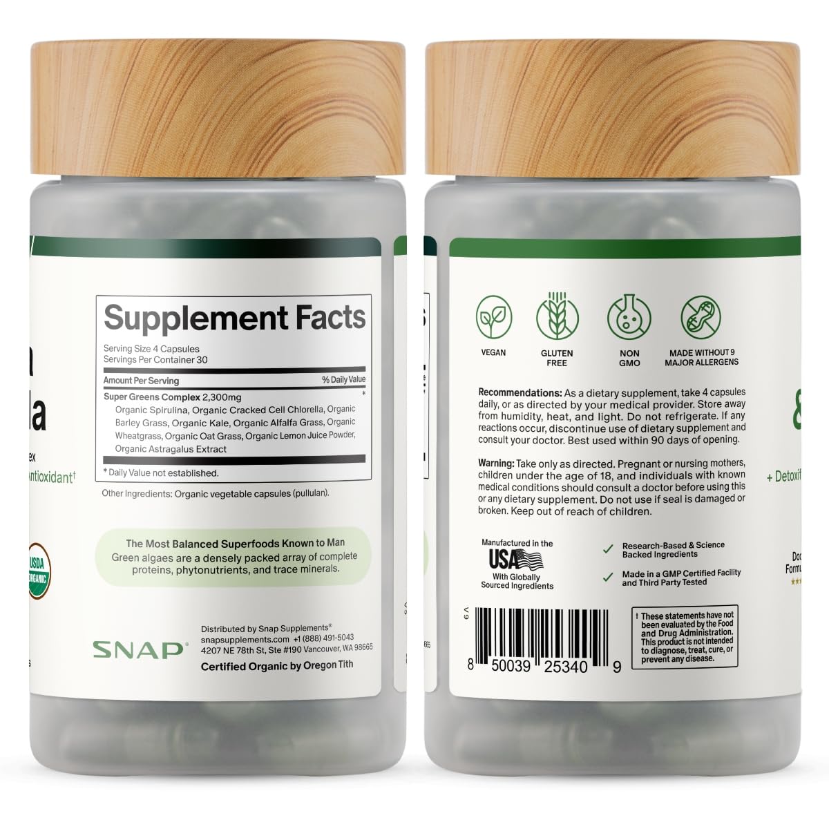 Snap Supplements caja abierta con ambos frascos destacando presentación completa