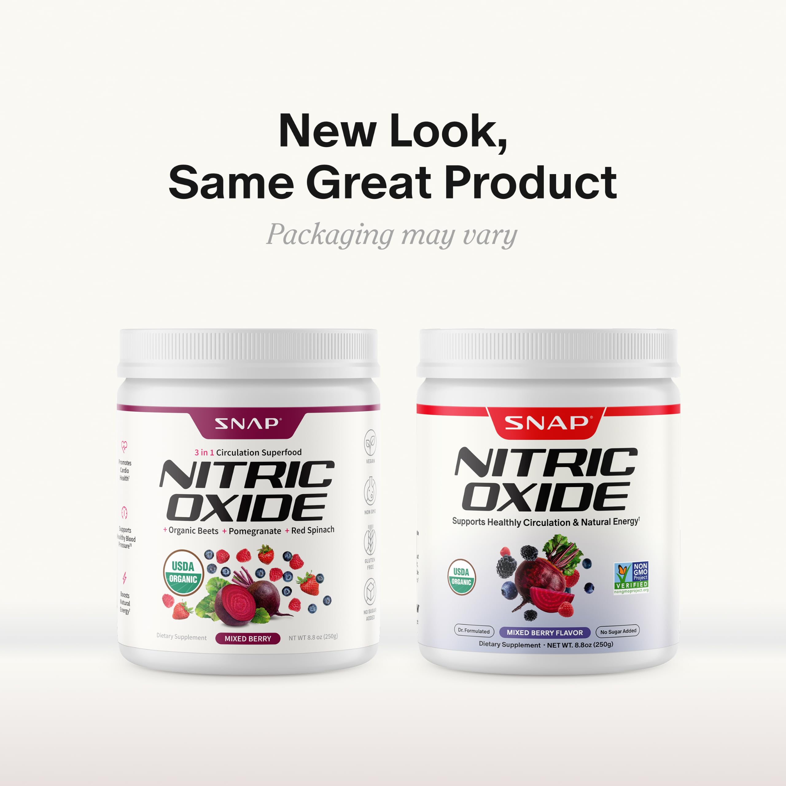 Snap Supplements polvo con frutas mixed berry destacando sabor natural