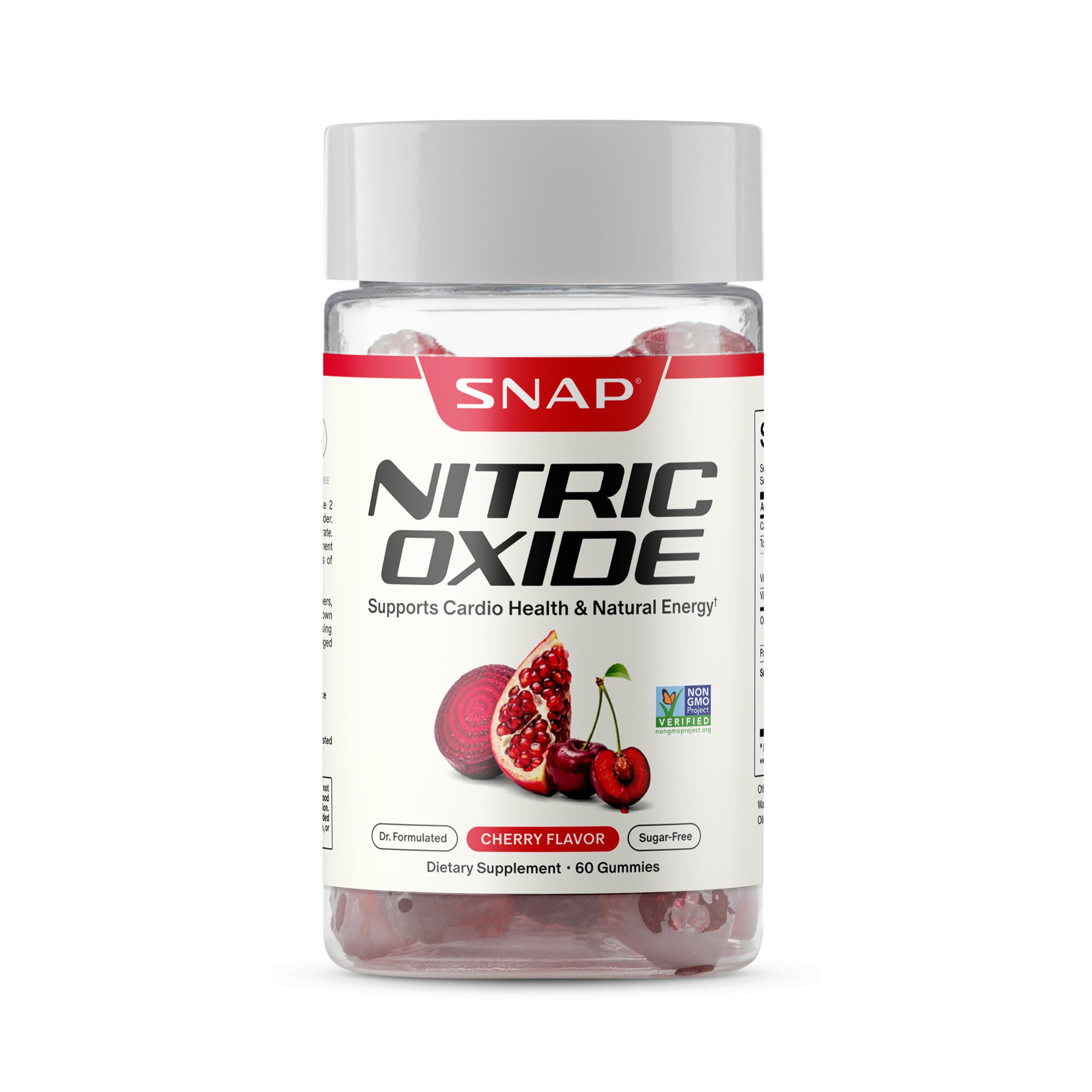 Snap Supplements envase frontal de gomitas remolacha, presentación clara y beneficios diarios