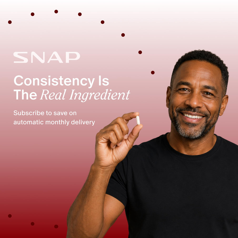 Snap Supplements two-capsule serving shown in hand for dosage clarity