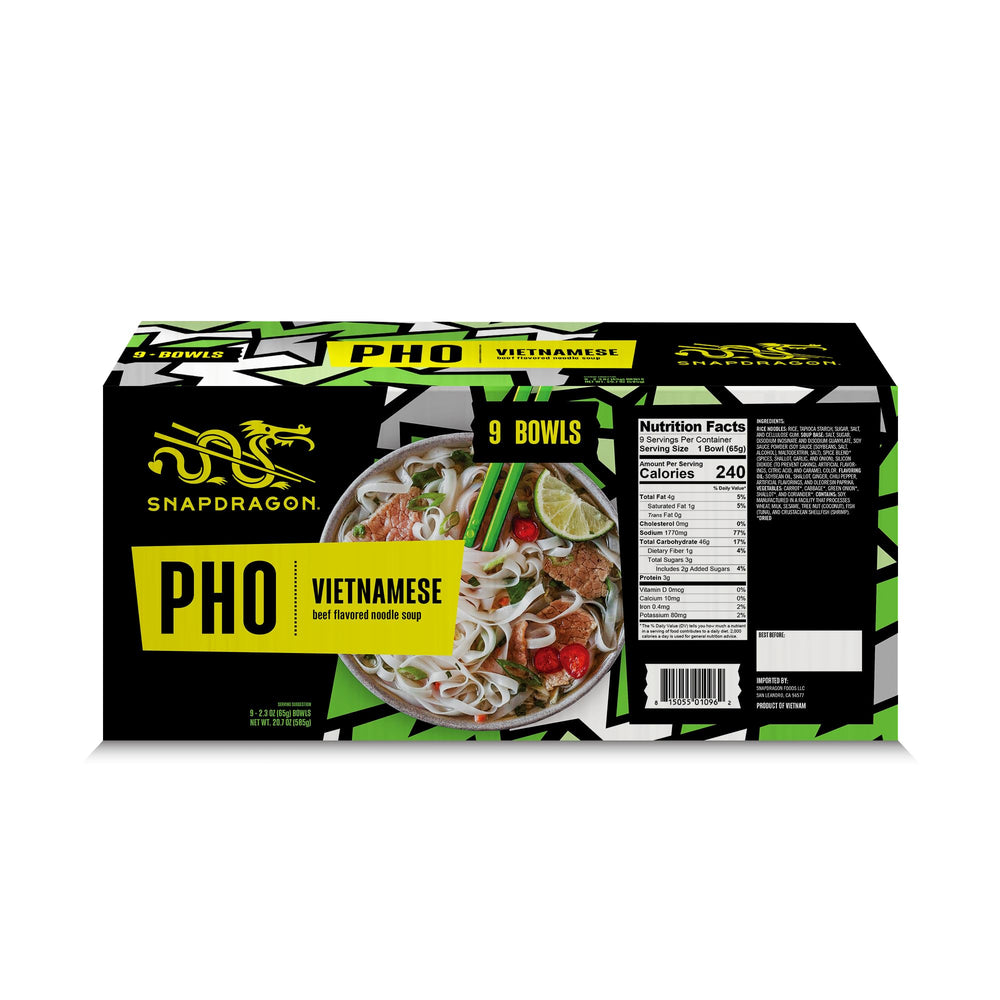Snapdragon open bowl top view with noodles and packets visible