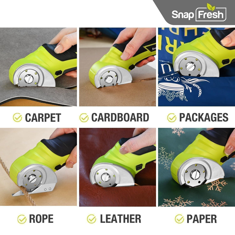 SnapFresh cortador en uso cortando cartón para embalaje con cortes limpios
