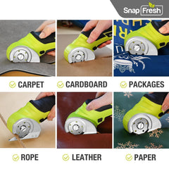 SnapFresh cortador en uso cortando cartón para embalaje con cortes limpios