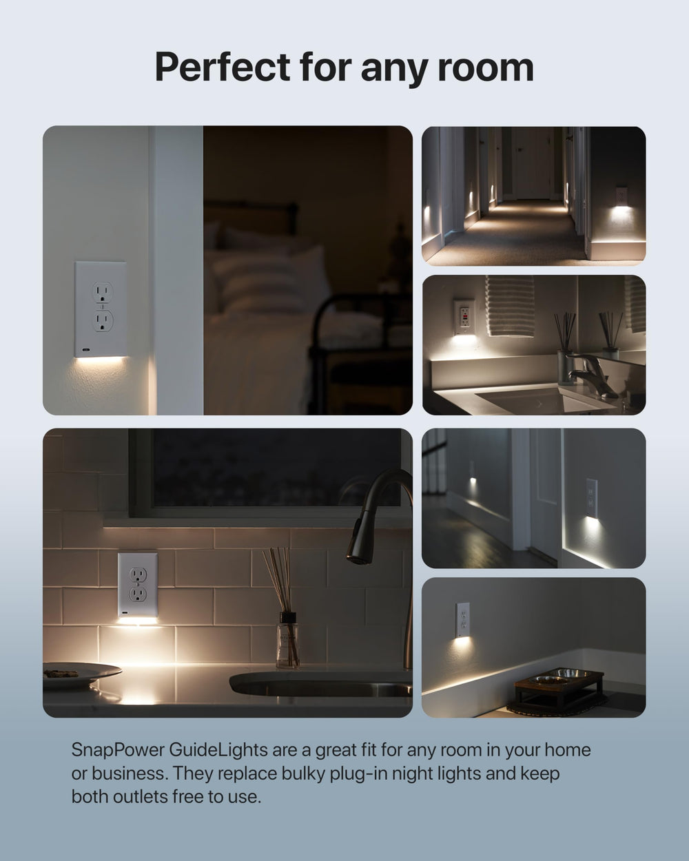 SnapPower iluminación en pasillo mostrando guía nocturna segura