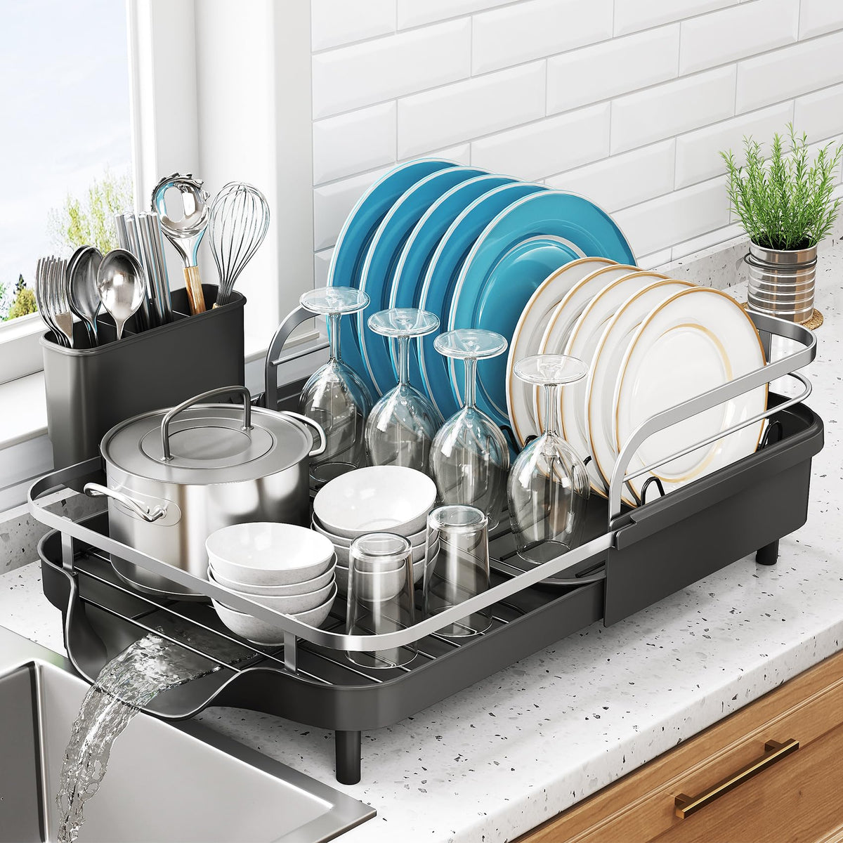 SNTD front view of rack showing sleek black finish and organized layout, saving counter space