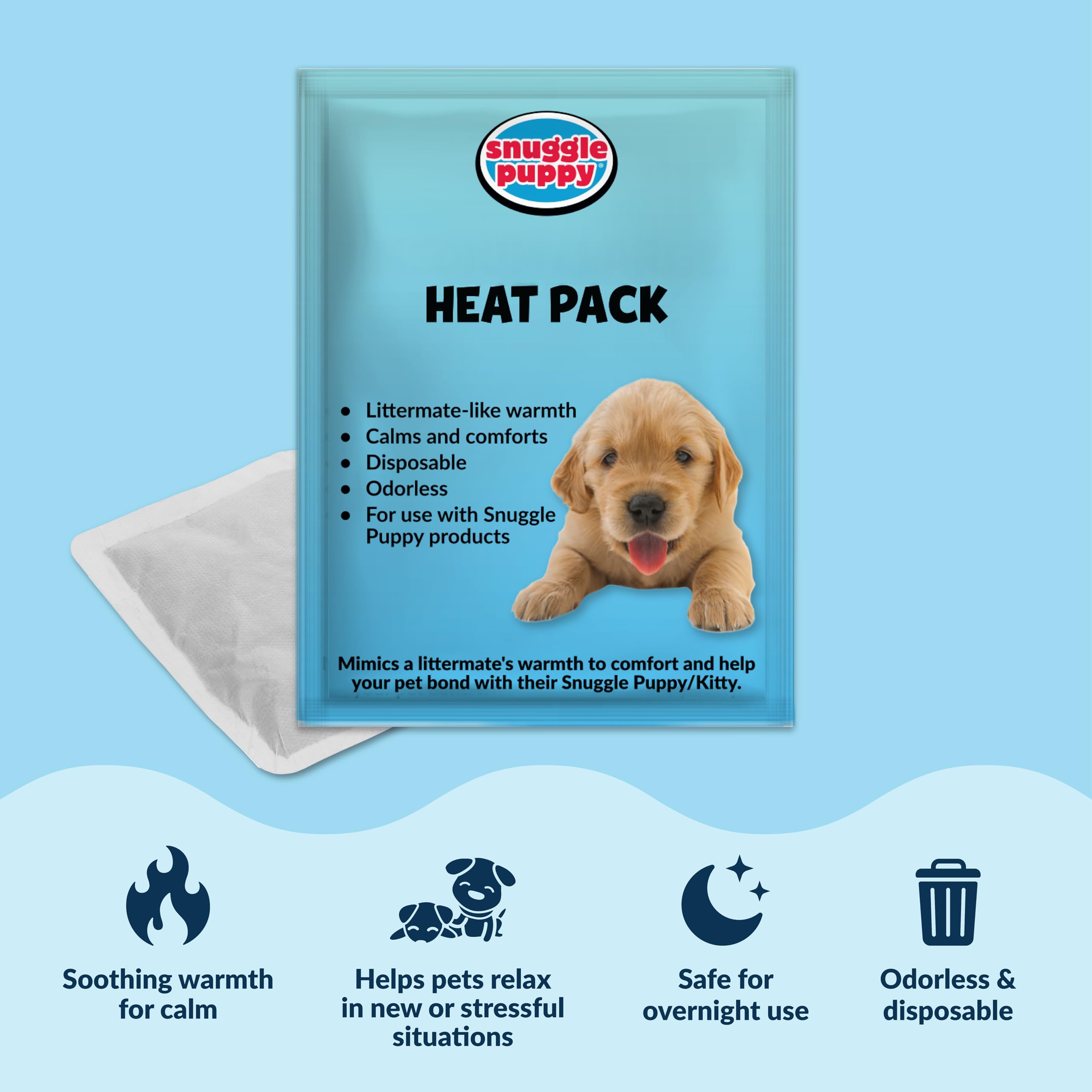 Snuggle Puppie con bolsa térmica visible que aporta calor reconfortante