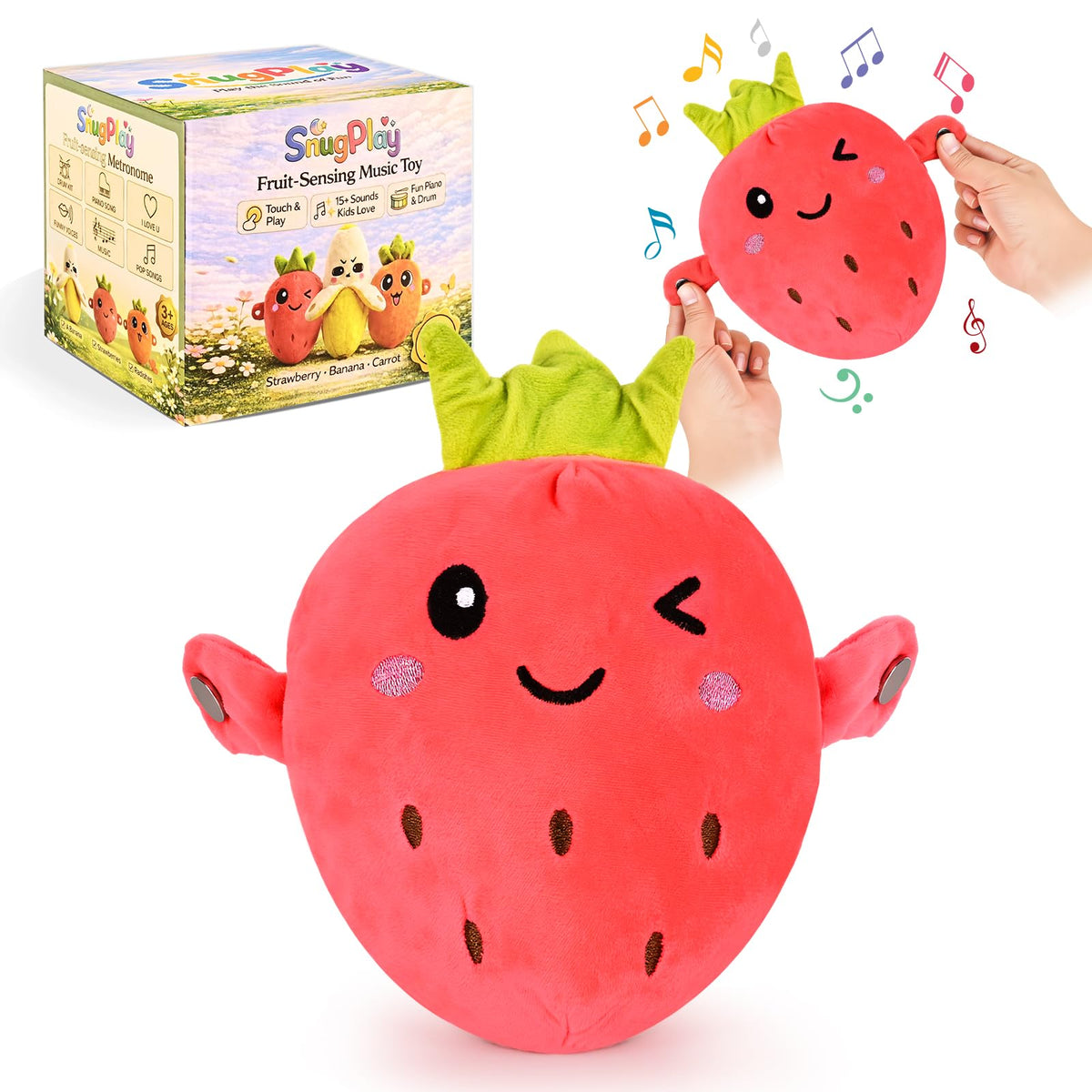 SNUGPLAY fresa frontal mostrando diseño adorable y activación táctil