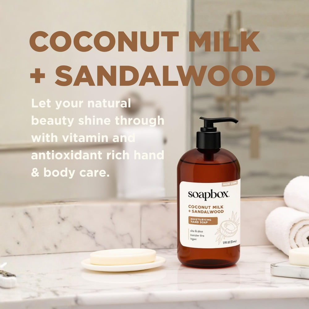 Soapbox etiqueta con lista de ingredientes y beneficios claros