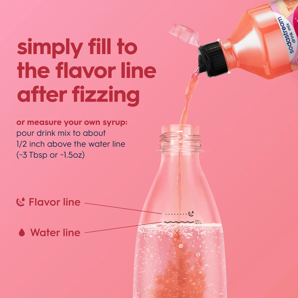 SodaStream botella en uso vertiendo sabor para ajustar intensidad