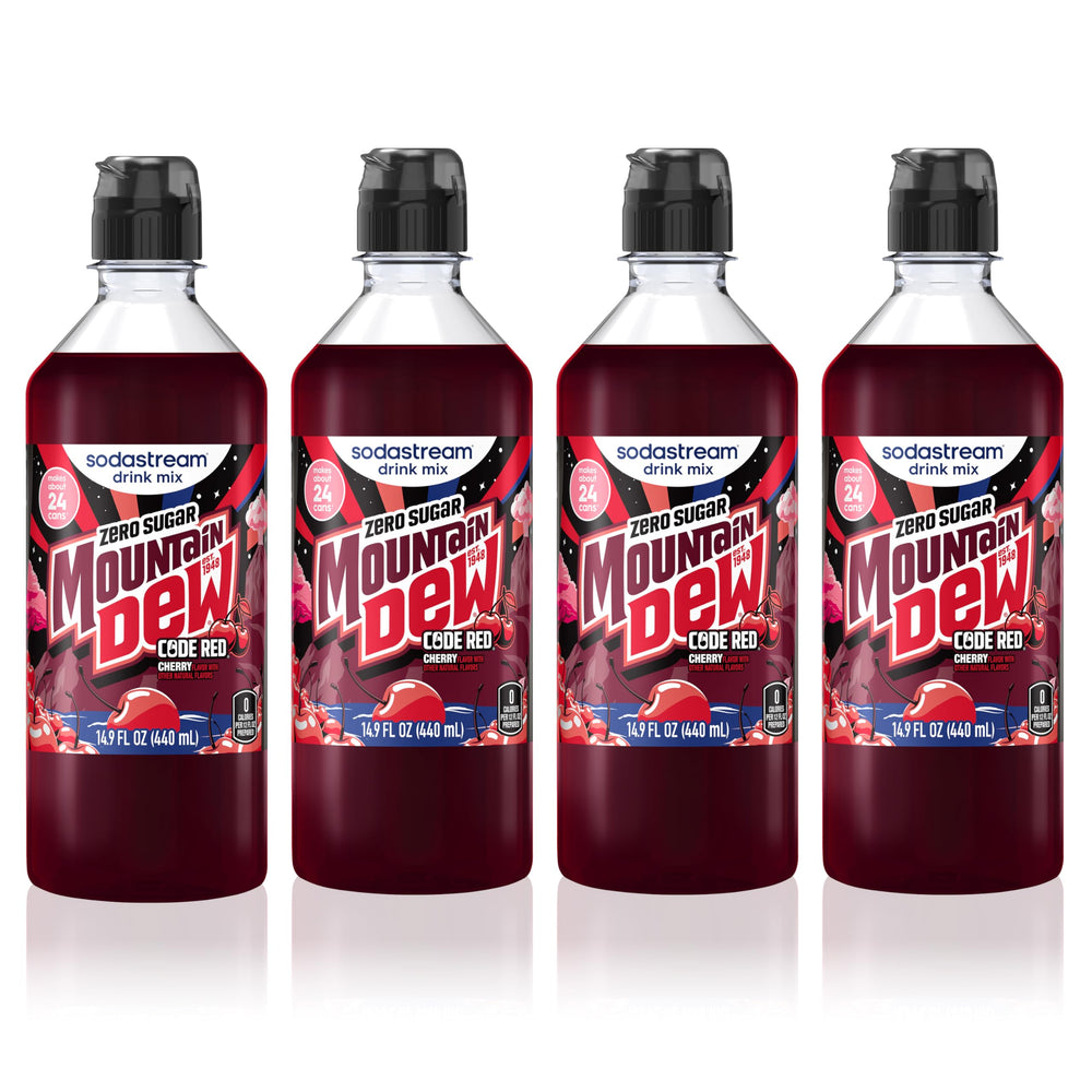 sodastream botella frontal mostrando el envase y el sabor Code Red