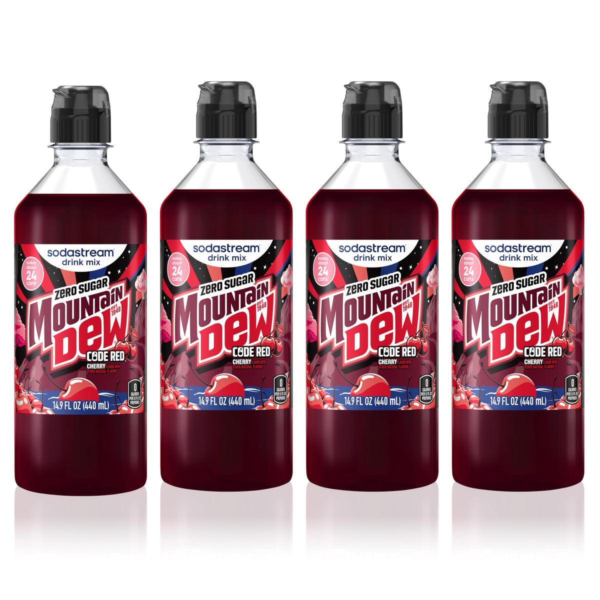 sodastream botella frontal mostrando el envase y el sabor Code Red
