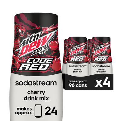 SodaStream Mtn Dew Code Red frontal mostrando el envase y sabor