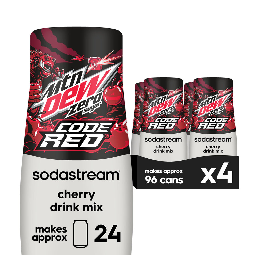 SodaStream Mtn Dew Code Red frontal mostrando el envase y sabor