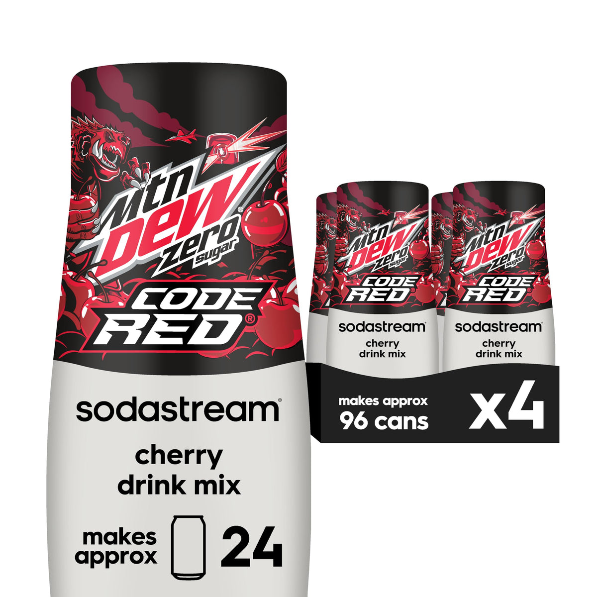 SodaStream Mtn Dew Code Red frontal mostrando el envase y sabor