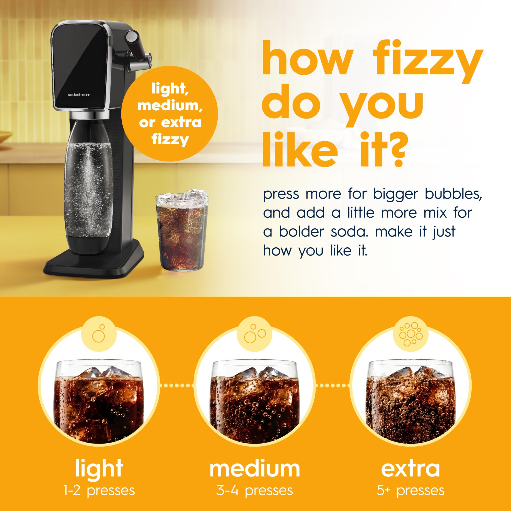 sodastream MUG four bottles lined up to show size and servings