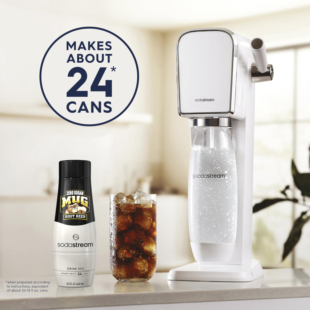 SodaStream MUG etiqueta detalle con instrucciones y beneficio sin azúcar