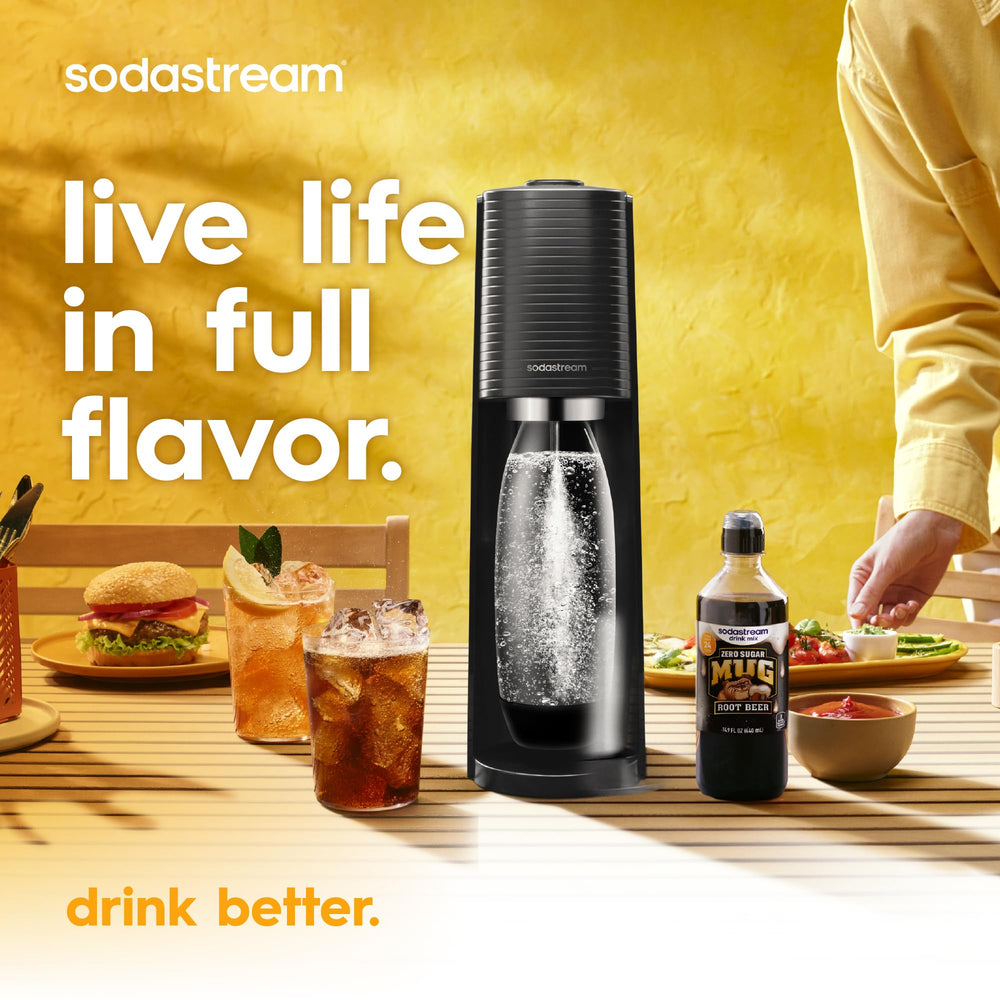 sodastream MUG bottles with recycling icons promoting lower waste