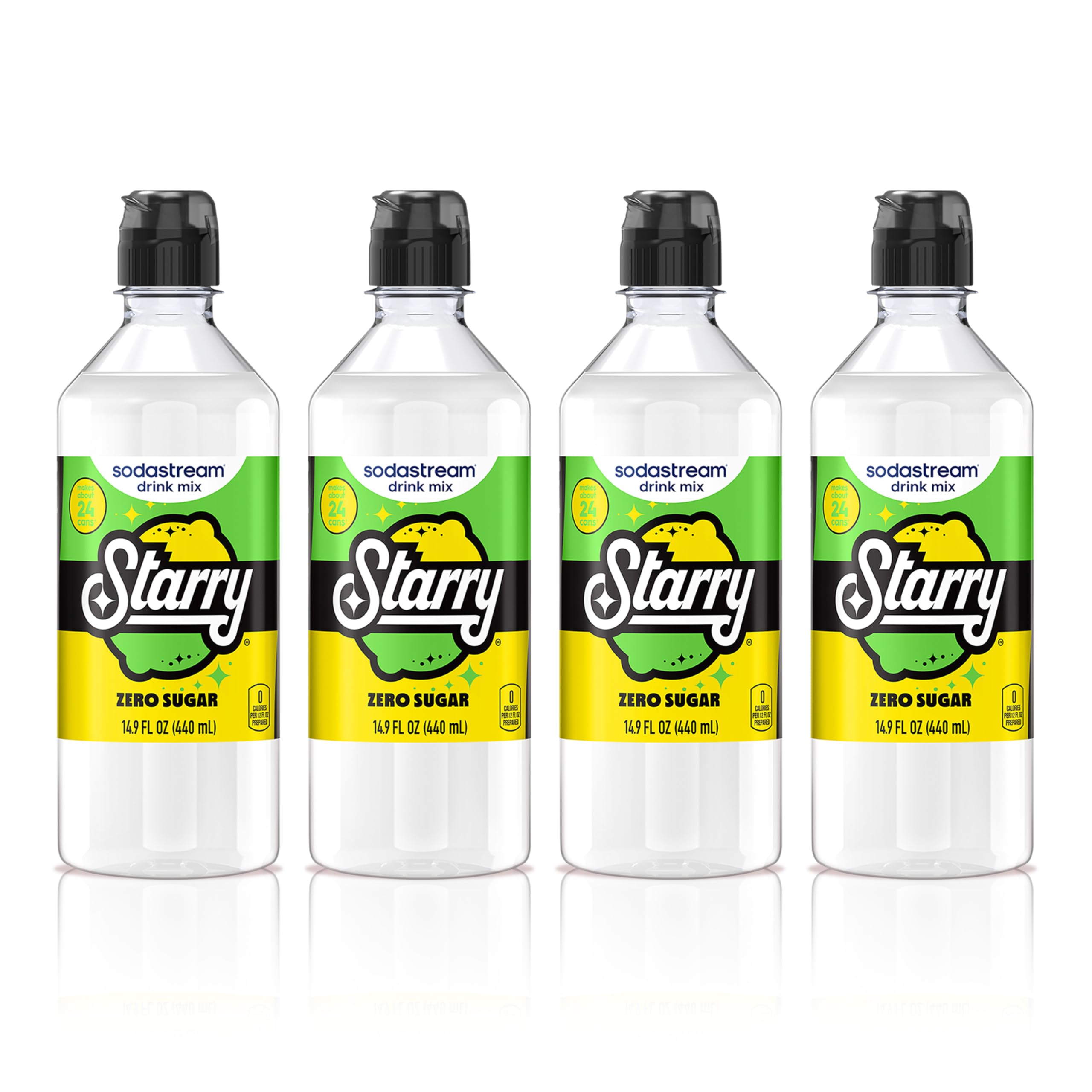 sodastream Starry Zero frente del pack mostrando cuatro botellas y beneficio de ahorro