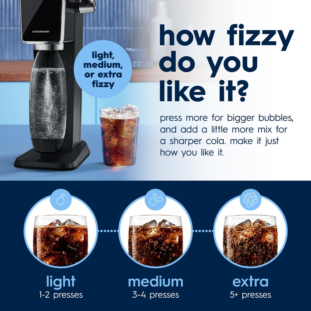 SodaStream poured glass with ice highlighting cherry-cola color