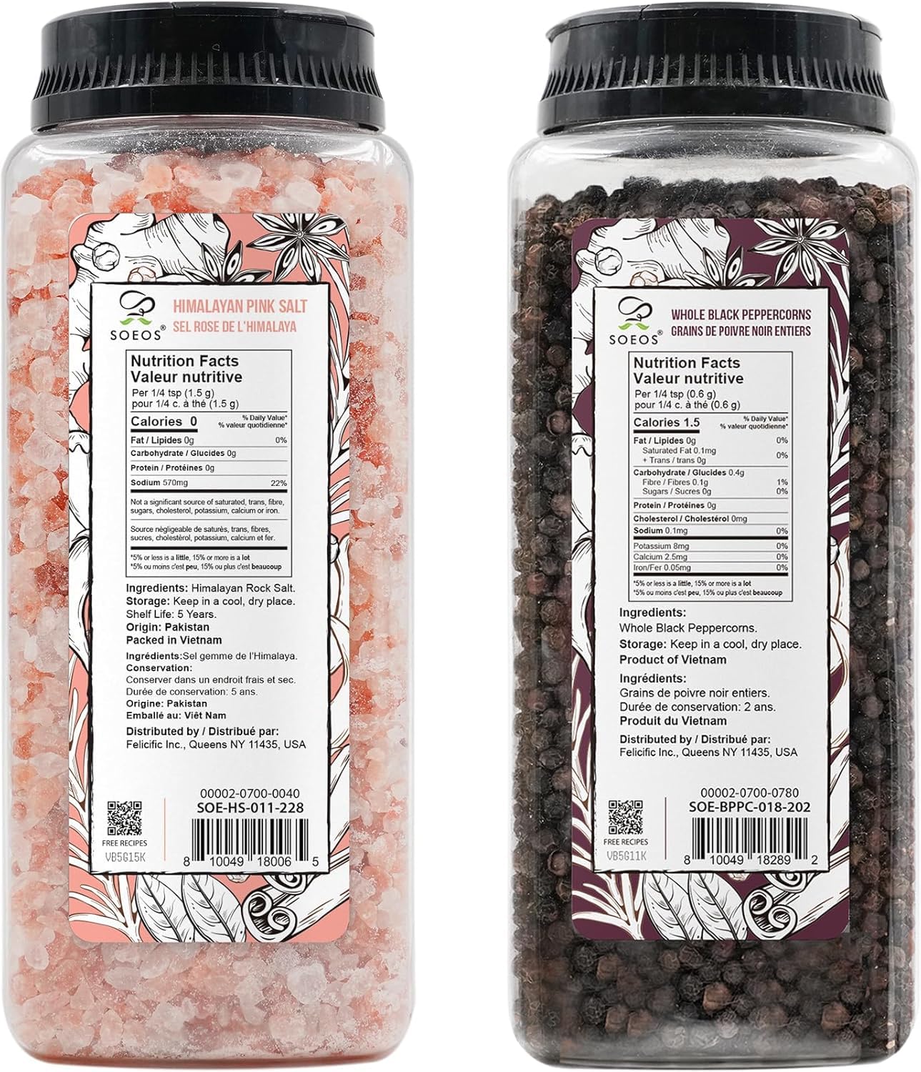 Soeos black peppercorns close-up highlighting fresh grindable aroma