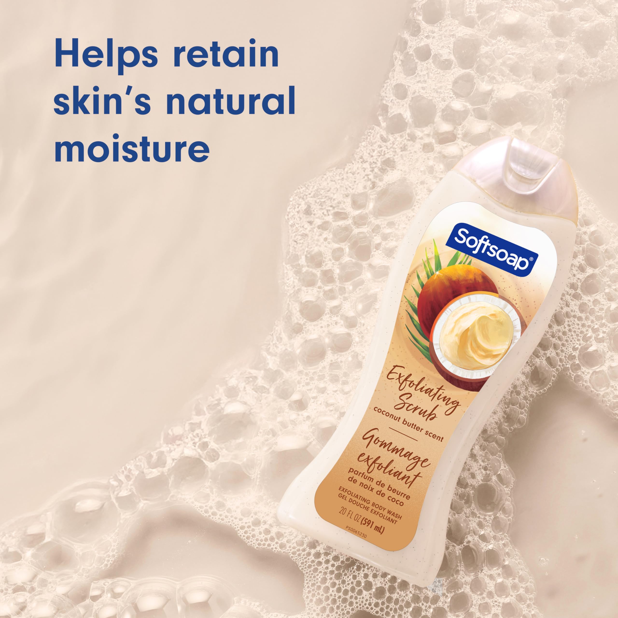 Softsoap label detail highlighting ingredients and moisturizing benefit