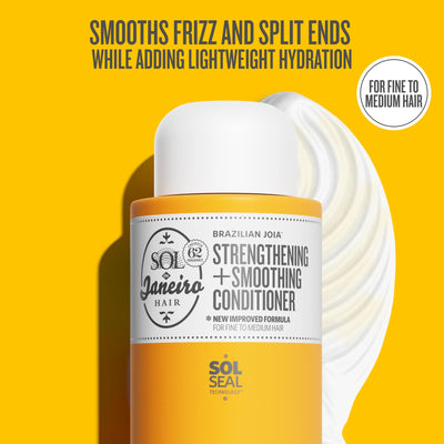 Sol de Janeiro crema de acondicionador mostrando hidratación y desenredo