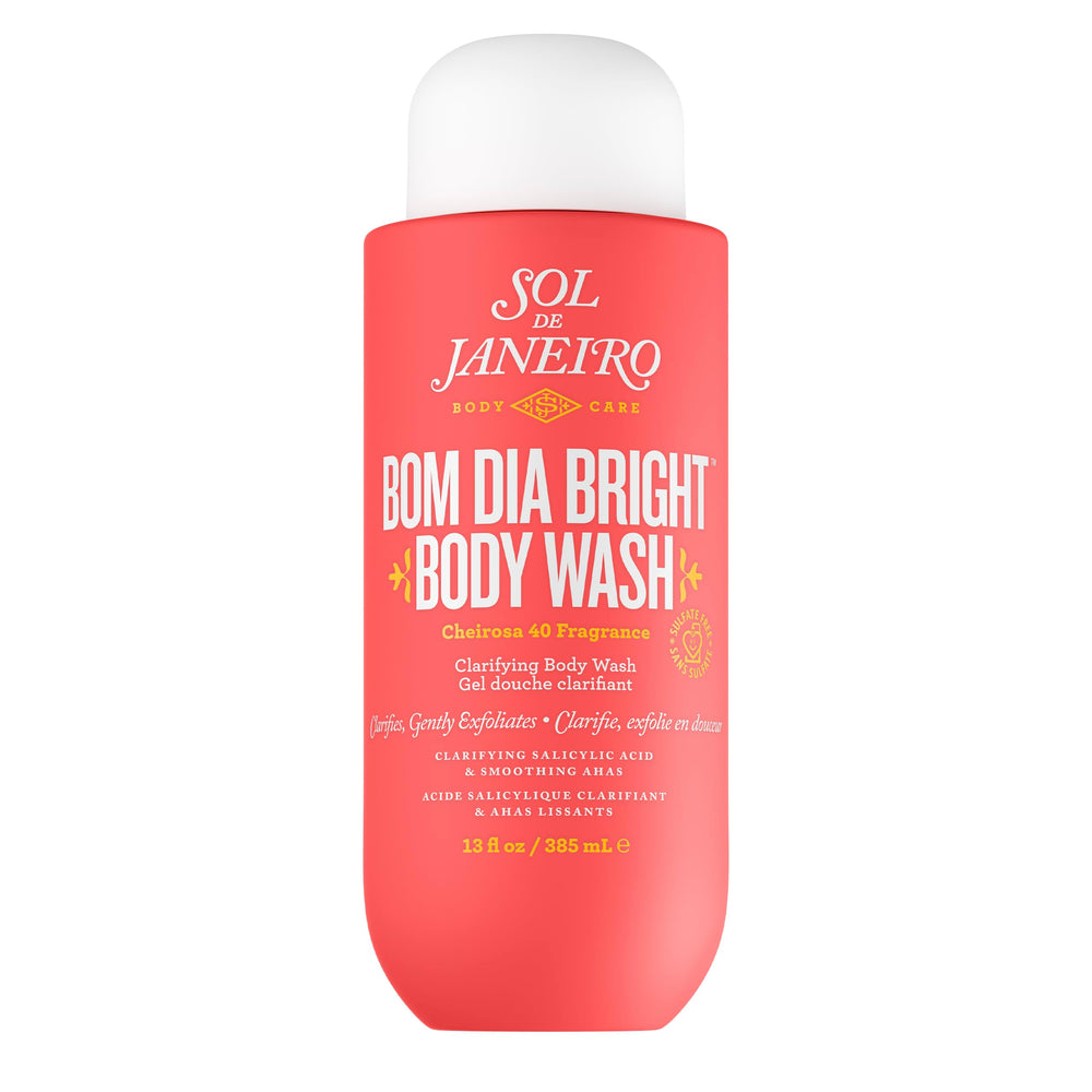 Sol de Janeiro botella frontal del Bom Dia Bright Body Wash mostrando diseño y tamaño