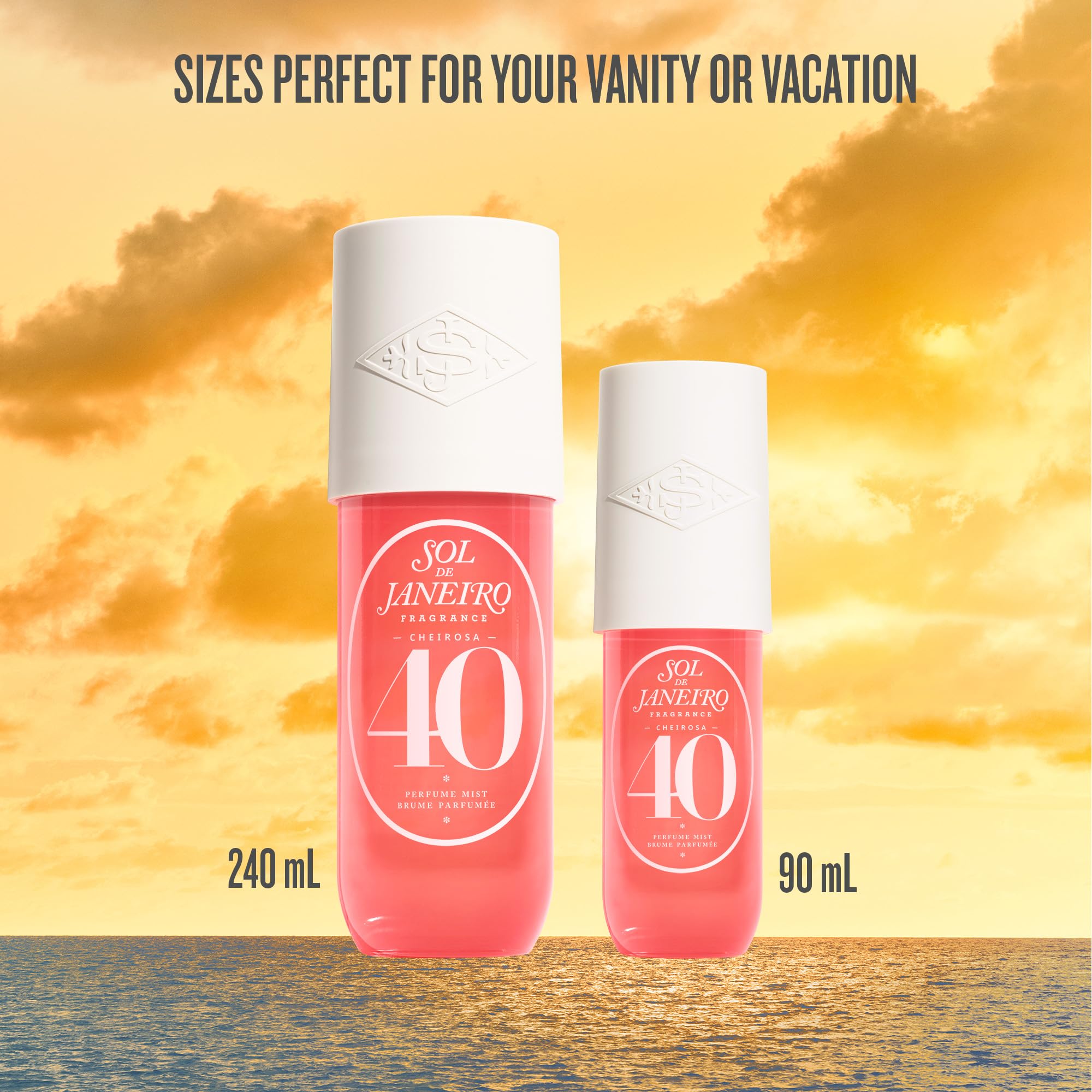Sol de Janeiro next to travel-size bottle for easy carry convenience