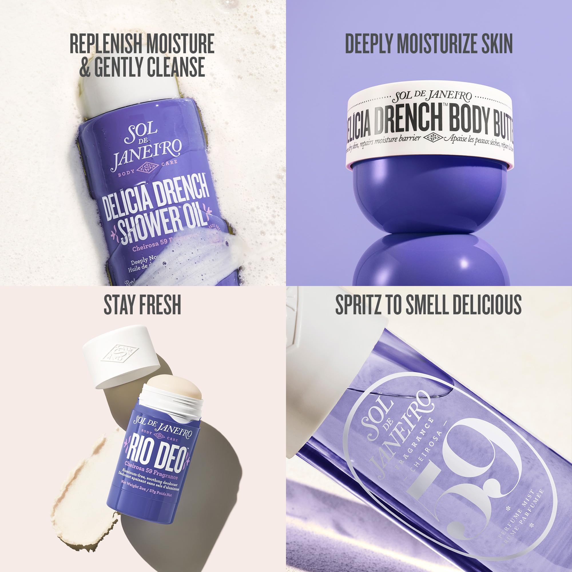 Applying Sol de Janeiro mist to hair ends to protect fragrance and add softness benefit