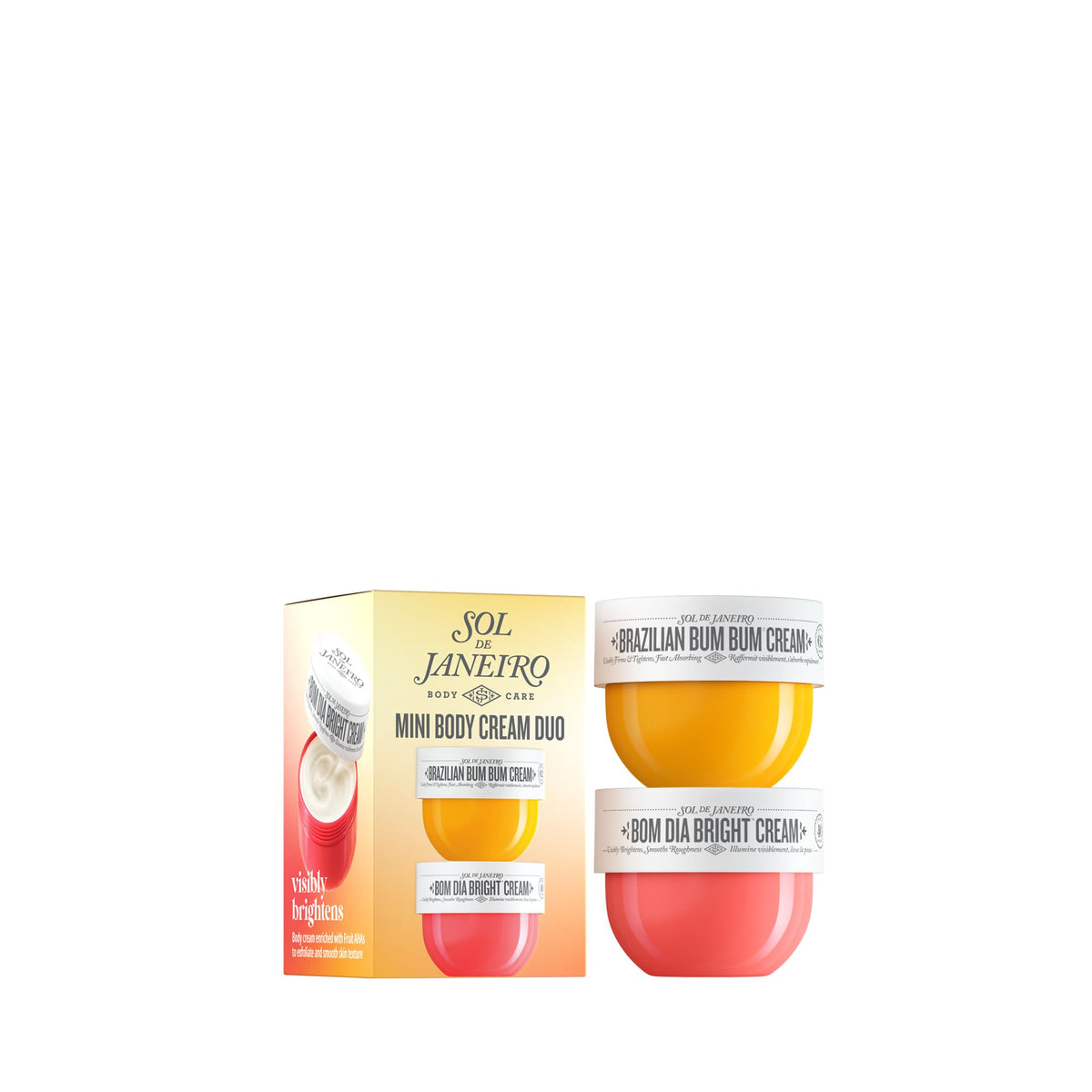 Sol de Janeiro dúo mini frontales mostrando ambos frascos y diseño atractivo