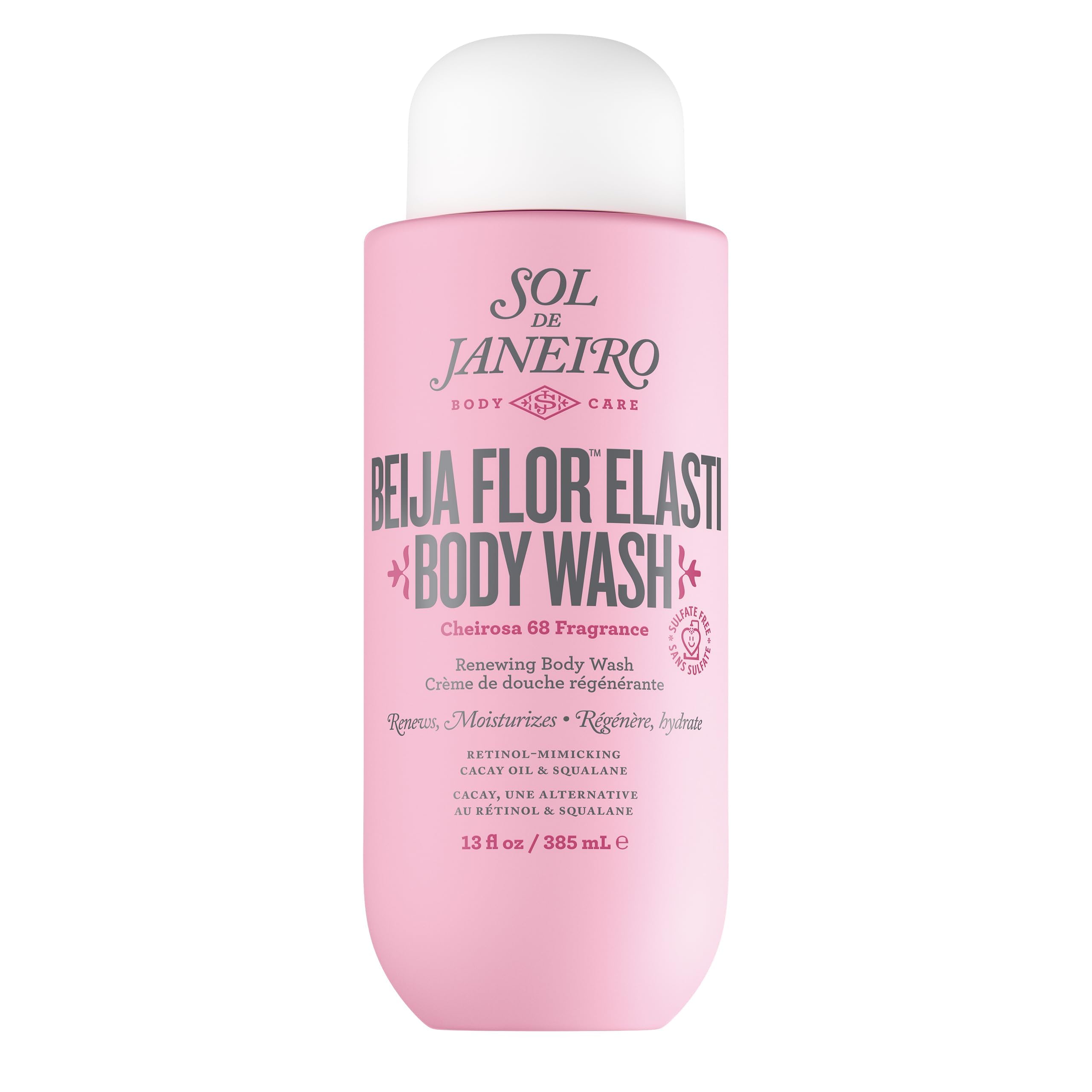 Sol de Janeiro frasco frontal Beija Flor Body Wash mostrando diseño y tamaño