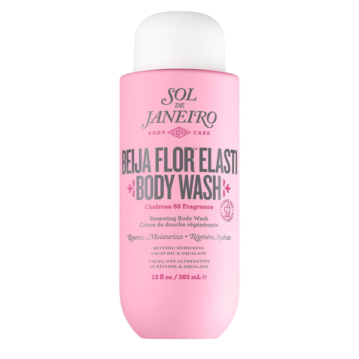 Sol de Janeiro frasco frontal Beija Flor Body Wash mostrando diseño y tamaño