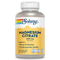 SOLARAY envase frontal de Magnesium Citrate mostrando formato y cantidad